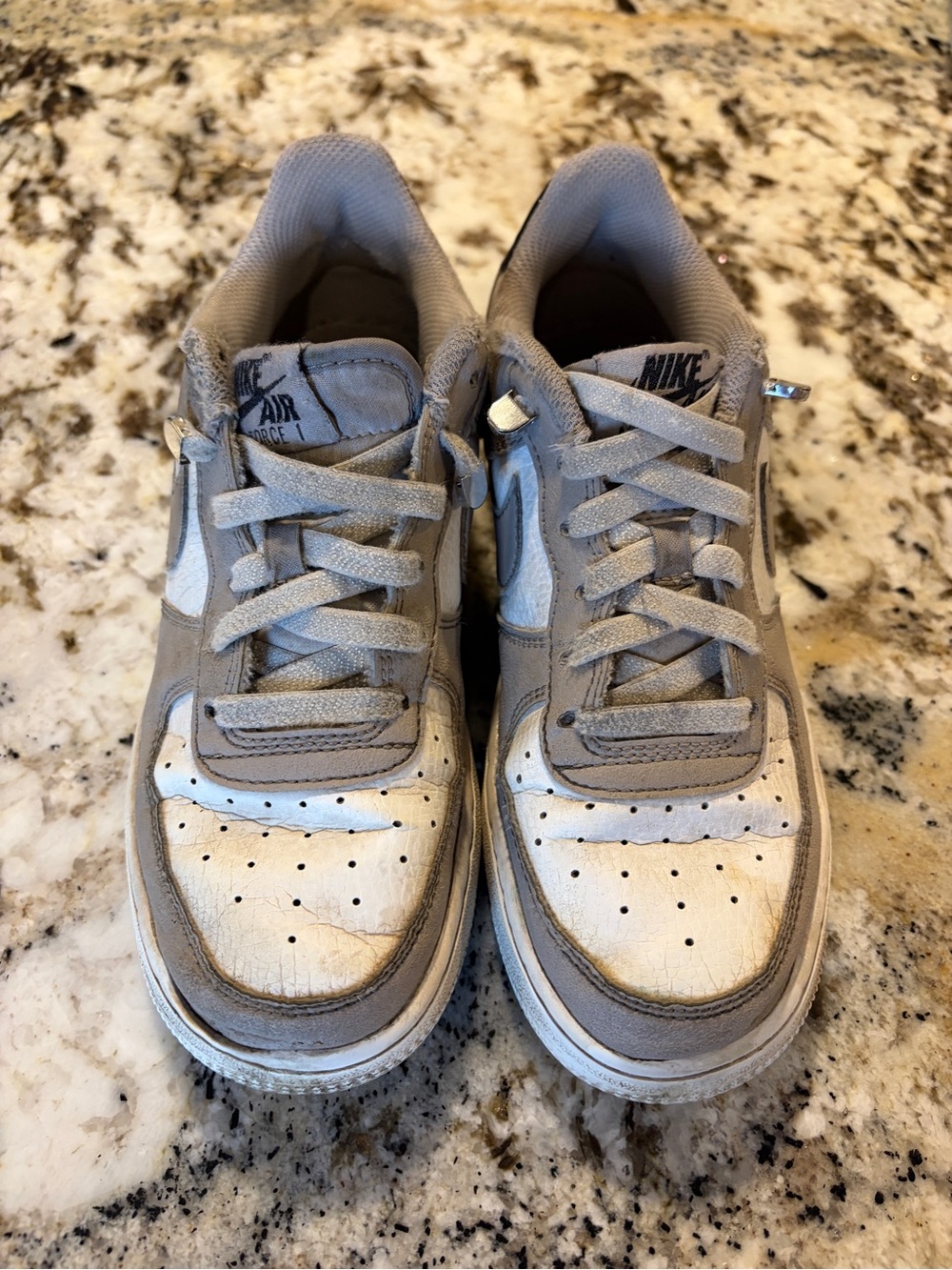 Nike Kids Gray and White Low-Top Sneakers with Suede Accents